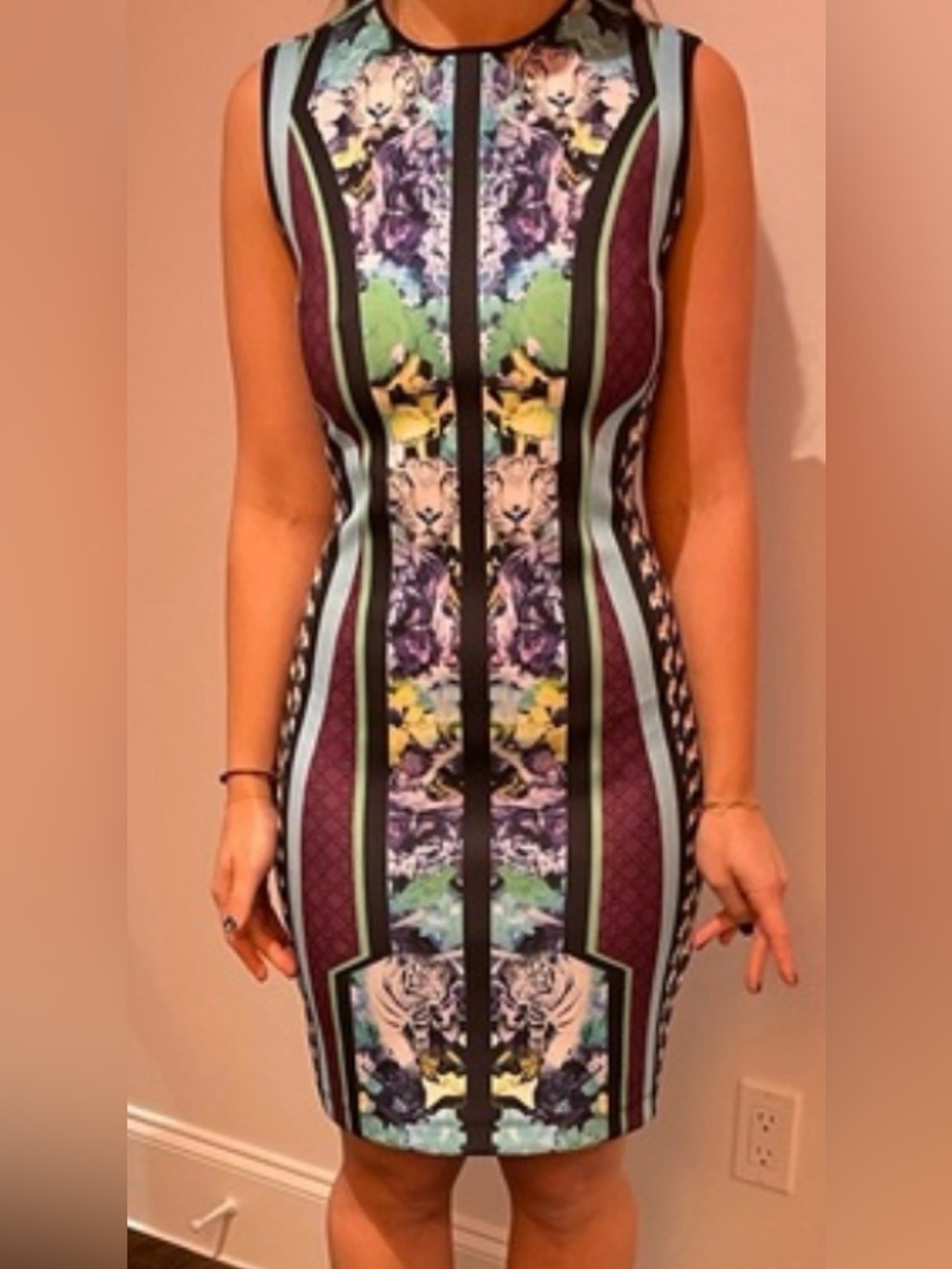 Clover Canyon $295 XS Multi Print Sleeveless Scuba Bodycon Sexy Dress - Picture 4 of 7